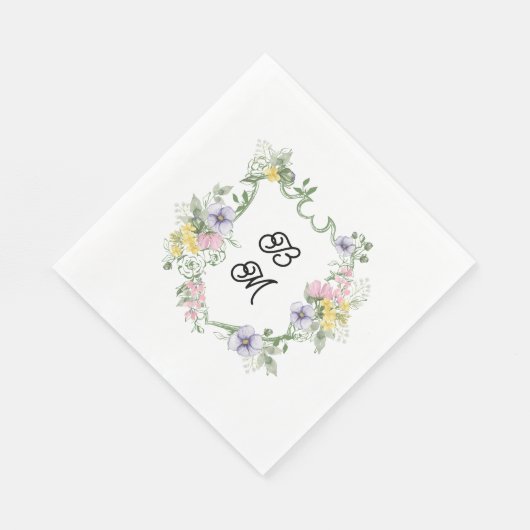Formal Floral Monogram Crest Wedding Serviette (Ecke)