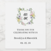 Formal Floral Monogram Crest Wedding Weinetikett (Einzelnes Label)