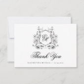 Formal floral Wappen Monogram Elegant Wedding Dankeskarte (Vorderseite)