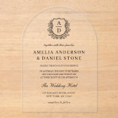 Formal floral Wappen Monogram Wedding Elegant Acryleinladungen (Vorderseite)