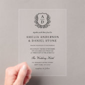 Formal floral Wappen Monogram Wedding Elegant Acryleinladungen (Insitu (Handheld))