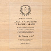 Formal floral Wappen Monogram Wedding Elegant Acryleinladungen (Vorderseite)