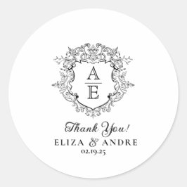 Formal Floral Wappen Monogram Wedding Vielen Dank Runder Aufkleber