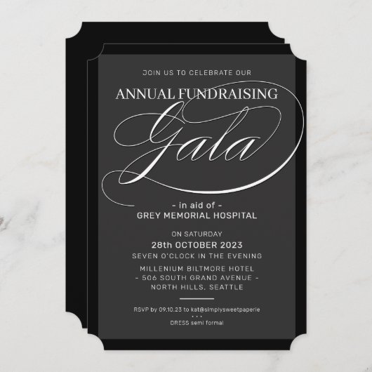 FORMAL GALA extravagant Schwarz-weiß Einladung (Vorne/Hinten)