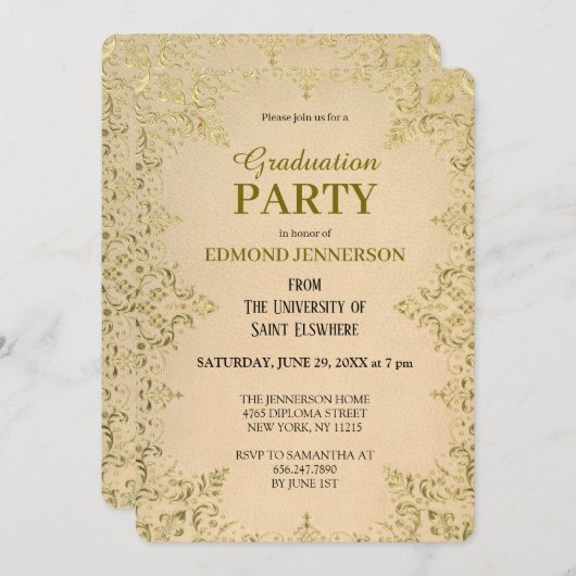 Formal Gold 2025 Graduation Party Einladung (Vorne/Hinten)