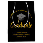 Formal Gold Black Graduation Party Personalisiert Mittlere Geschenktüte (Vorderseite)