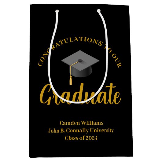 Formal Gold Black Graduation Party Personalisiert Mittlere Geschenktüte (Vorderseite)