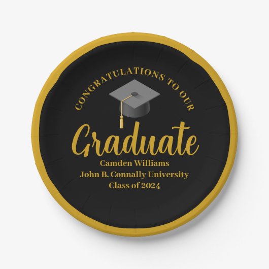 Formal Gold Black Graduation Party Personalisiert Pappteller (Vorderseite)