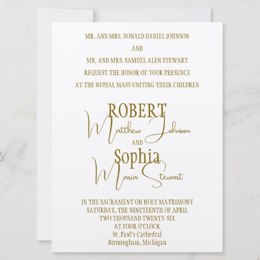 Formal Gold Black Tie Wedding Invitation Einladung (Vorderseite)