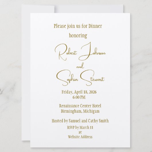 Formal Gold Black Tie Wedding Rehearsal Einladung (Vorderseite)