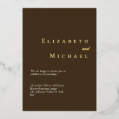 Formal Gold Coffee Brown Luxury Minimalist Wedding Folieneinladung (Vorderseite)