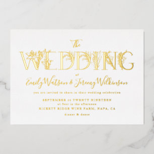 Formal Gold Floral Letters Wedding Folieneinladung