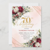 Formal Gold Floral Seventieth Birthday Invitation Einladung (Vorderseite)