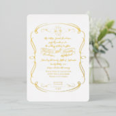 Formal Gold Foil Vintage Scrolls Hochzeit Folieneinladung (Stehend vorne)