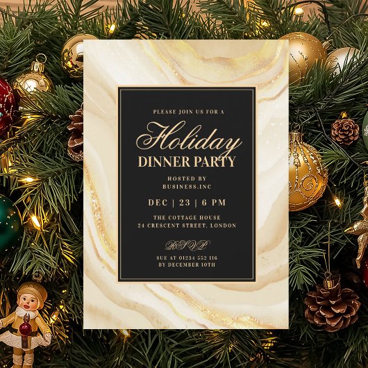 Formal Gold Glam FAUX Marble Holiday Dinner Einladung