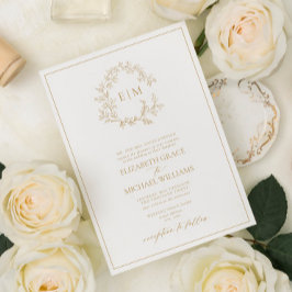 Formal Gold Leafy Wappen Monogram Wedding Einladung