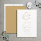 Formal Gold Leafy Wappen Monogram Wedding Einladung