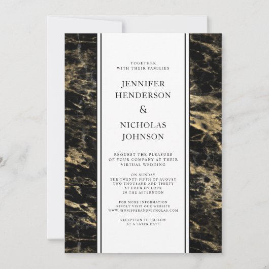 Formal Gold Marble Virtual Wedding Einladung (Vorderseite)