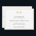 Formal Gold Monogram Simple Elegante Wedding Save The Date<br><div class="desc">Elegant Save the Date mit Ihren beiden ersten Monogramm in Imitat Gold,  innerhalb eines Randes,  über einen weißen Hintergrund. Dieses elegante Design eignet sich hervorragend für eine feierliche Hochzeit.</div>