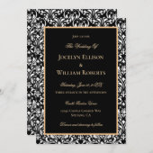 Formal Gold Schwarz-weiß Damask Hochzeit Einladung (Vorne/Hinten)