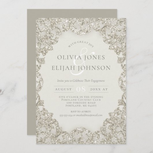 Formal Gold Sparkle Vintag Elegante Verlobung Einladung (Vorne/Hinten)