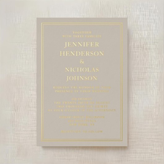 Formal Gold Taupe Hochzeit Folieneinladung