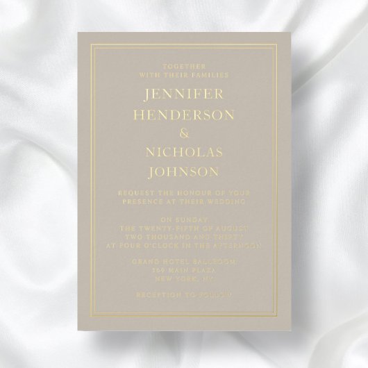 Formal Gold Taupe Hochzeit Folieneinladung