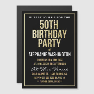 Formal Gold und Black 50. Geburtstagsparty Magneteinladung