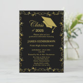 Formal Gold Uni-Abschluß Party 2025 Einladung (Stehend Vorderseite)