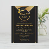 Formal Gold Uni-Abschluß Party 2025 Einladung (Stehend Vorderseite)