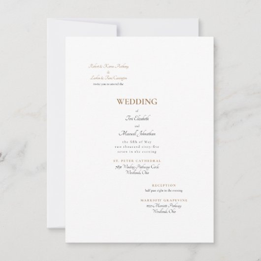 Formal Gold & Weiß beide Eltern Hochzeit Einladung (Vorderseite)