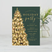 Formal Gold Xmas Tree Corporate Holiday Green Einladung (Stehend Vorderseite)
