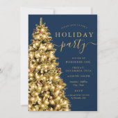 Formal Gold Xmas Tree Corporate Holiday Navy Blue Einladung (Vorderseite)