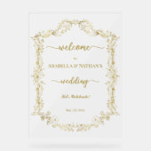 Formal Golden Floral Mattierter Empfang Acrylschild (Vorderseite)