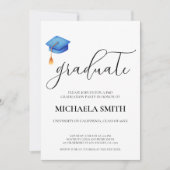 Formal Graduate Blue Cap PhD Graduation Party Einladung (Vorderseite)