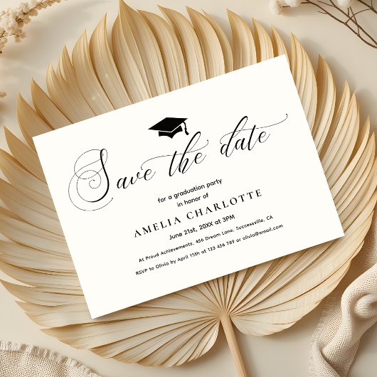 Formal Graduation Party Save the Date Schwarz-weiß Einladung