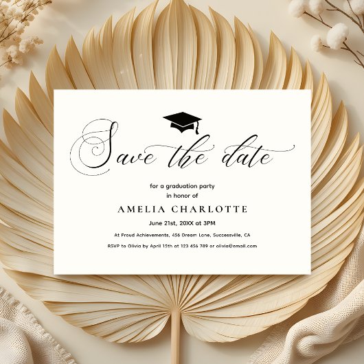 Formal Graduation Party Save the Date Schwarz-weiß Einladung