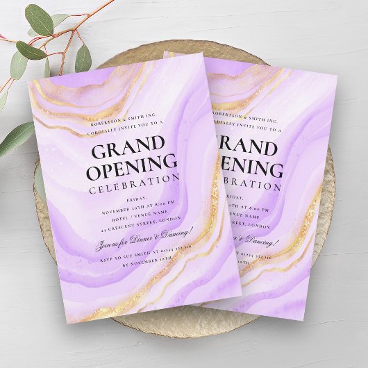 Formal Grand Opening Lila Gold Marble Glitzer Einladung