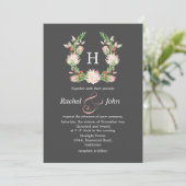 Formal Gray Australian Floral Monogram Wedding Einladung (Stehend Vorderseite)