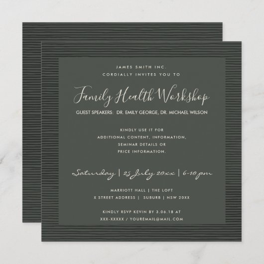 FORMAL GRAY BLACK STRIPE LINE WORKSHOP-VERANSTALTU EINLADUNG (Vorne/Hinten)