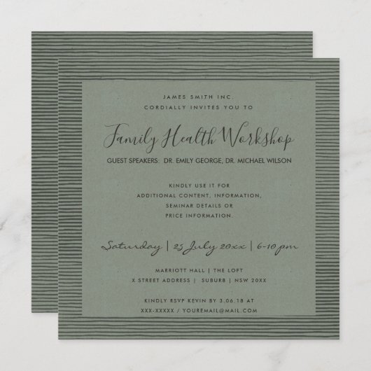 FORMAL GRAY BLACK STRIPE LINE WORKSHOP-VERANSTALTU EINLADUNG (Vorne/Hinten)