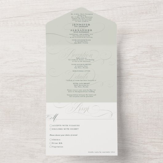 Formal Green Sage Wedding All In One Einladung (Innen)