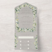 Formal Greige Snowberry+Eucalyptus Wedding All In One Einladung (Innen)