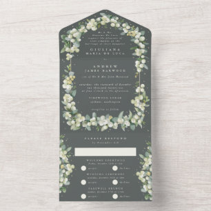 Formal Grey Green Snowberry+Eucalyptus Wedding All In One Einladung