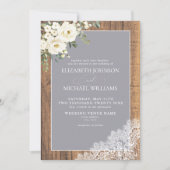 Formal Grey Rustic Wood Lace Script Wedding Einladung (Vorderseite)