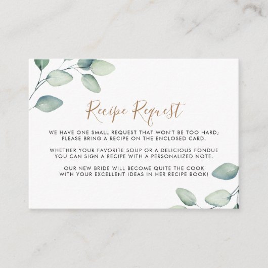 Formal grünes Leaf Hochzeitsrezepte Begleitkarte (Vorderseite)