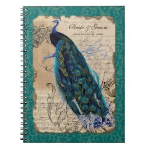 Formal Hochzeitsplaner für antikes Pfau Notizblock