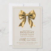 Formal Holiday Dinner Party Gold Satin Bow Einladung (Vorderseite)