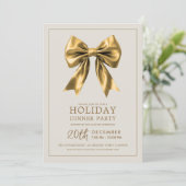 Formal Holiday Dinner Party Gold Satin Bow Einladung (Stehend Vorderseite)