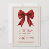 Formal Holiday Dinner Party Red Satin Bow Einladung (Vorderseite)